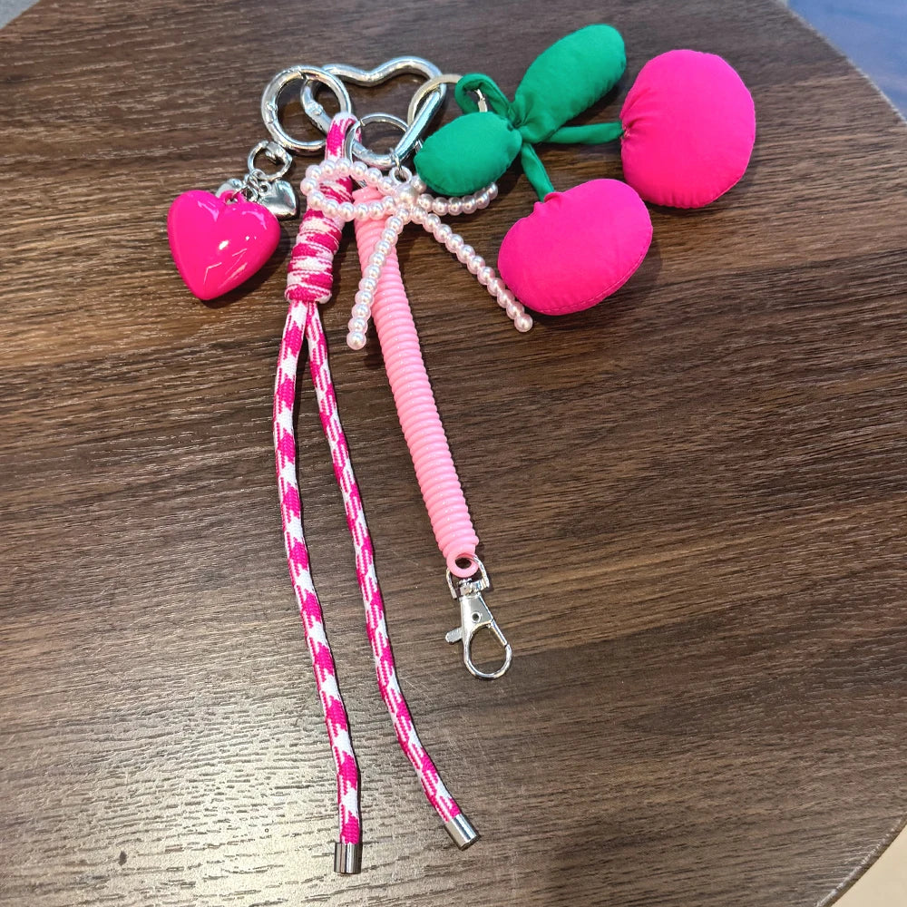 Pink Cherry & Heart Keychain