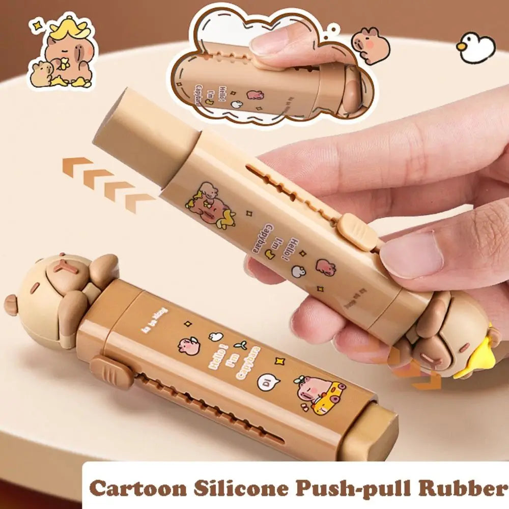 Cute Capybara Push-pull Rubber Eraser Cartoon Silicone Eraser Replaceable Core Correction Tool Student Stationery Gift