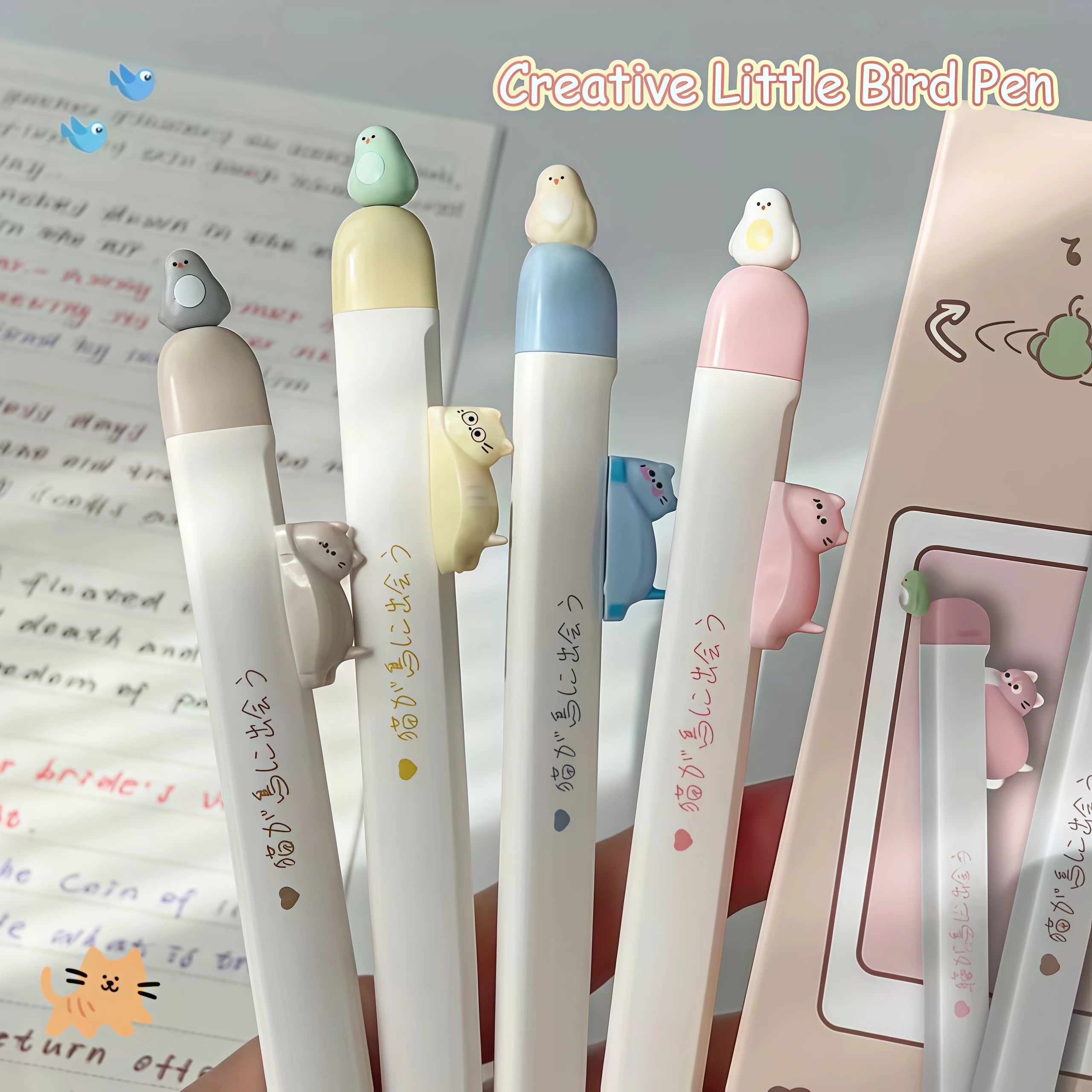 4pcs Cat and Bird Fun Animal Design Black Ink Gel Pens