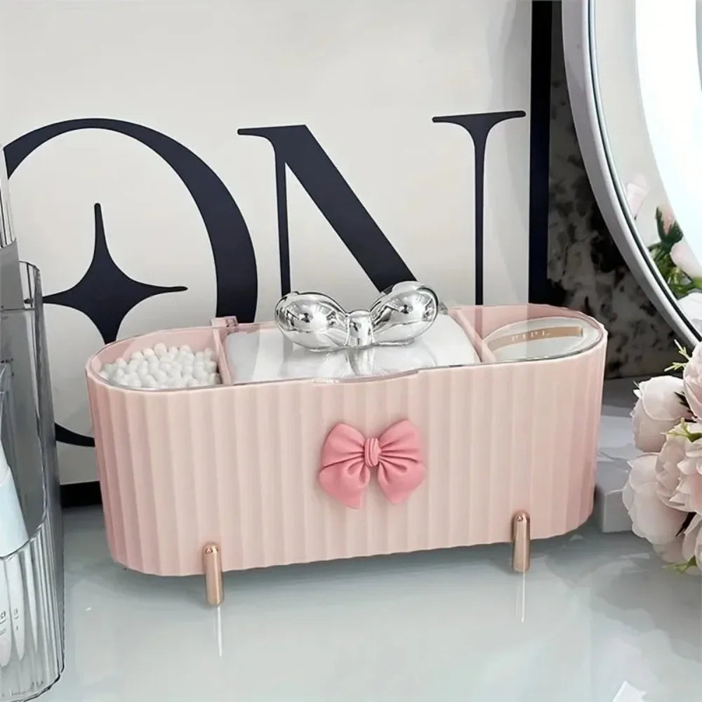 3 Grid Makeup Organizer Large Capacity Clear Lid Storage Box for Swabs Powder Puffs Cosmetics Home Organization Makeup Box