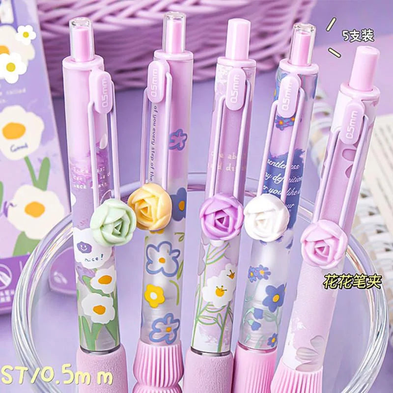 5Pcs Creative Rose Series 0.5mm Gel Pen Set