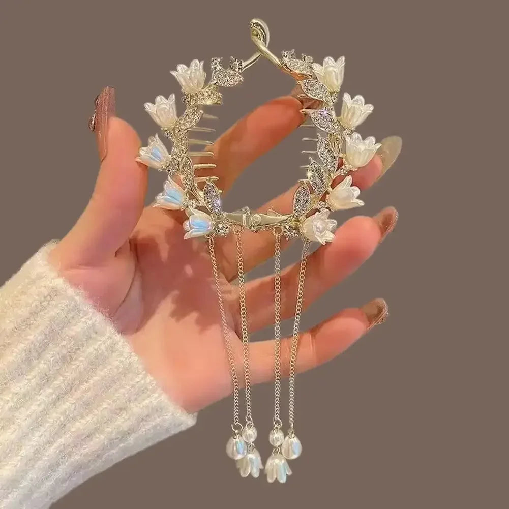 Flower Tassel Hair Clip Women