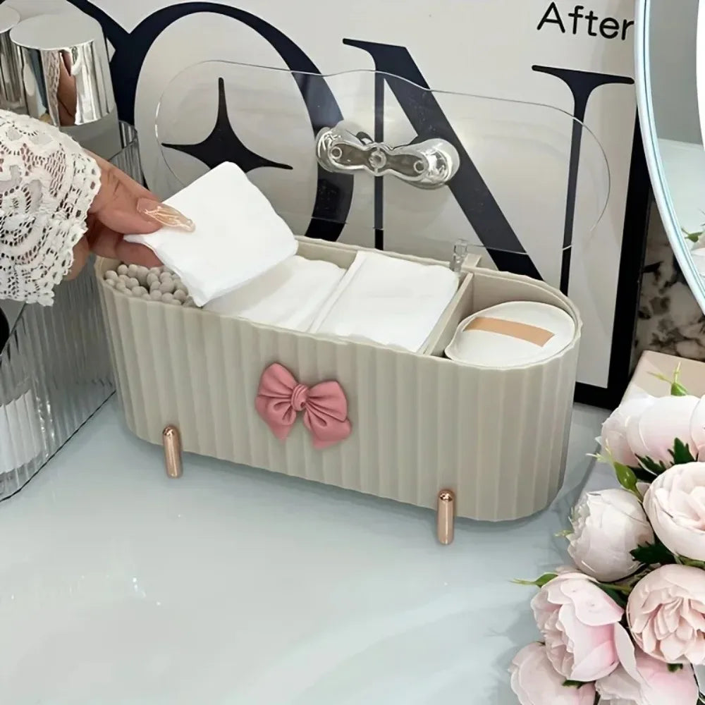 3 Grid Makeup Organizer Large Capacity Clear Lid Storage Box for Swabs Powder Puffs Cosmetics Home Organization Makeup Box