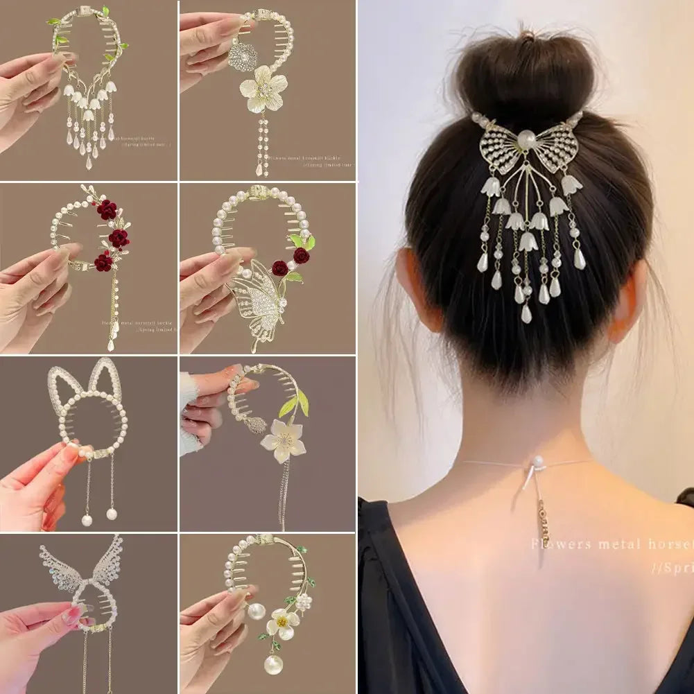 Flower Tassel Hair Clip Women