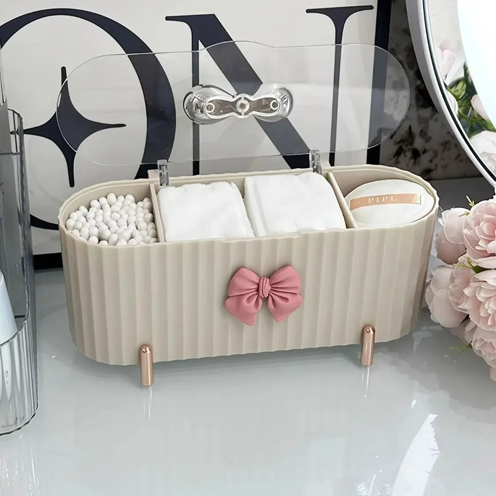 3 Grid Makeup Organizer Large Capacity Clear Lid Storage Box for Swabs Powder Puffs Cosmetics Home Organization Makeup Box