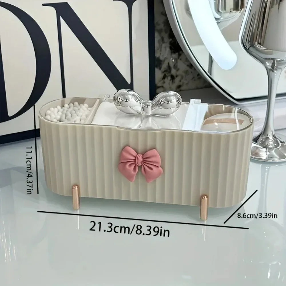 3 Grid Makeup Organizer Large Capacity Clear Lid Storage Box for Swabs Powder Puffs Cosmetics Home Organization Makeup Box