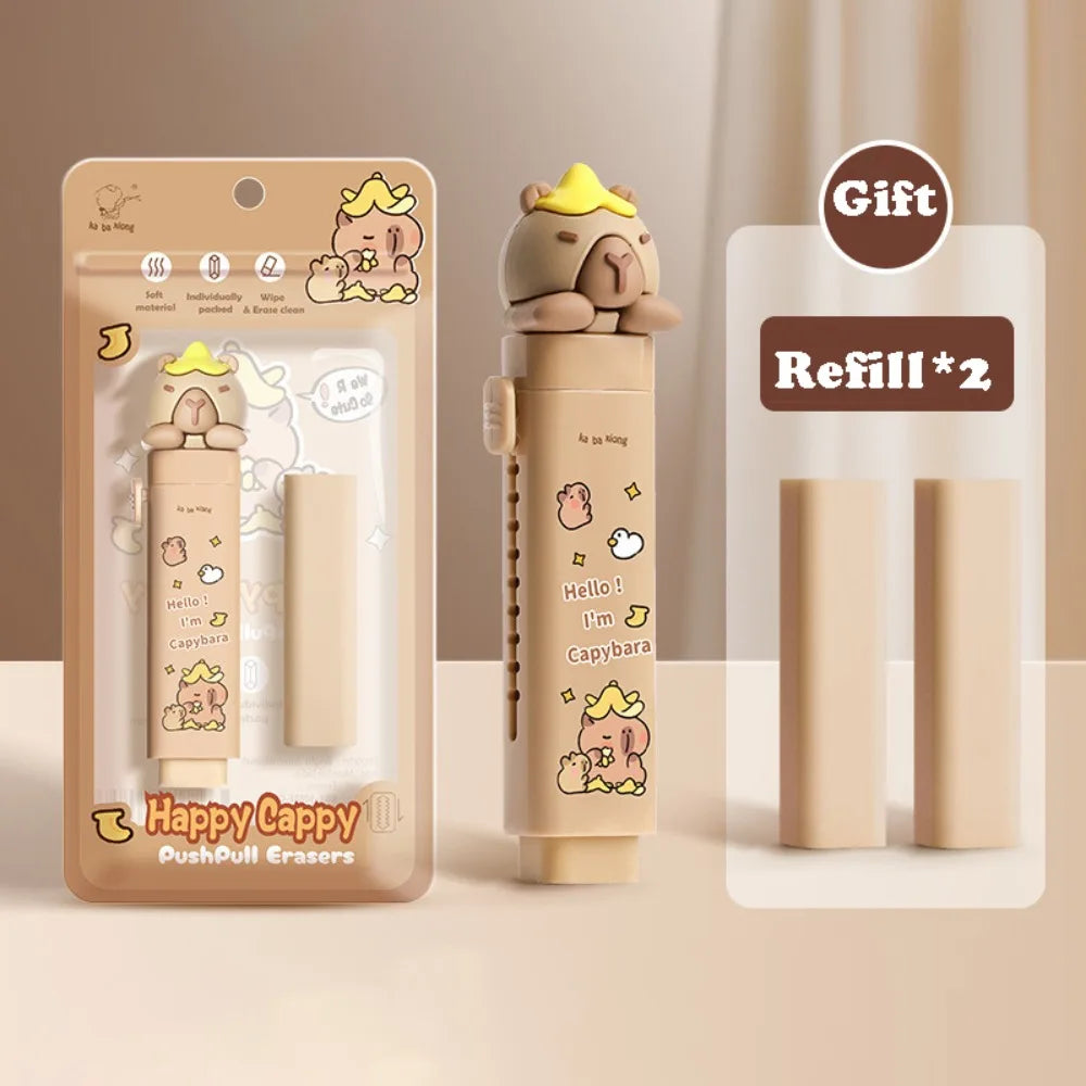 Cute Capybara Push-pull Rubber Eraser Cartoon Silicone Eraser Replaceable Core Correction Tool Student Stationery Gift