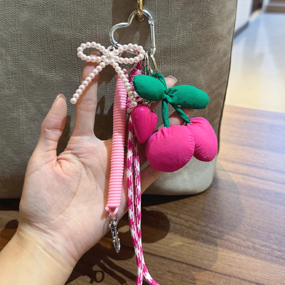 Pink Cherry & Heart Keychain