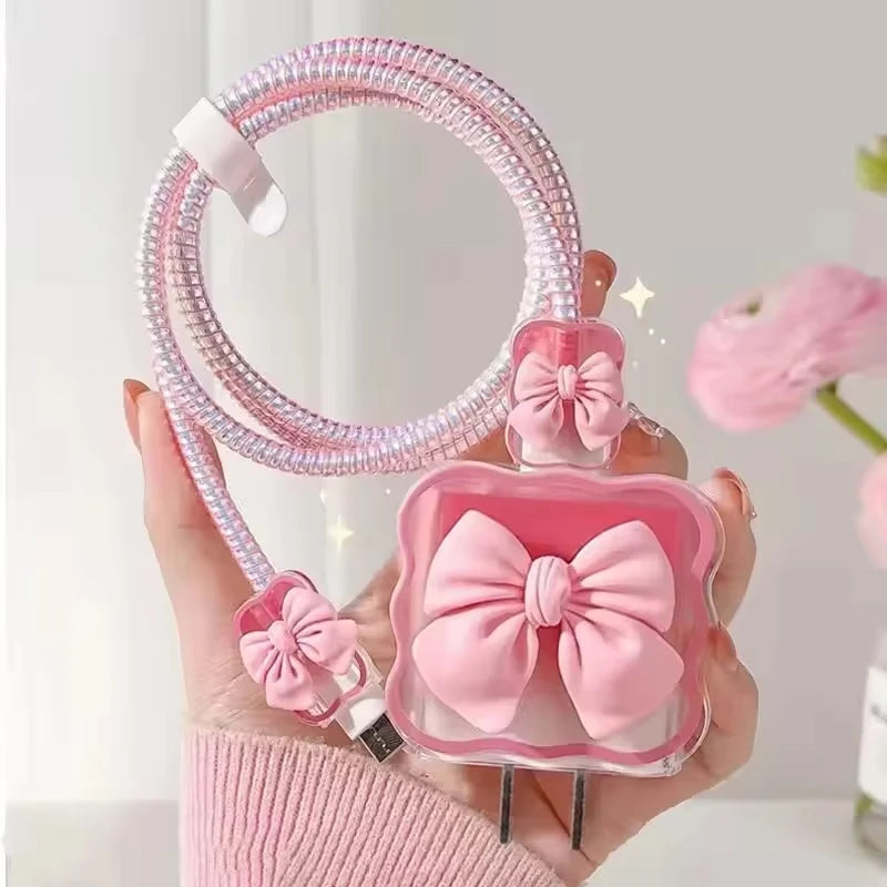 Cute Soft Silicone Charger Protector Cable Organiser For iPhone 17 16 15 14 13 18W 20W US Charging Protection Cover Cable Winder