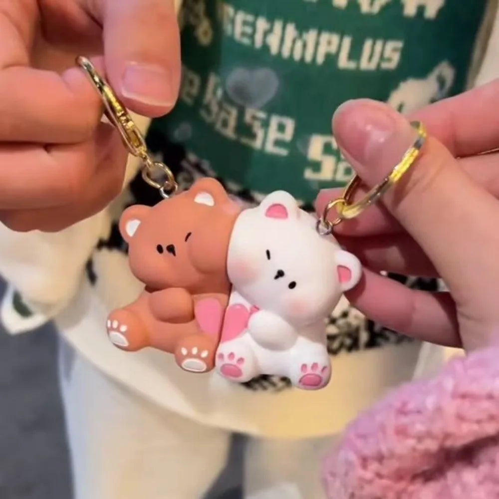 1Pair Cute Resin Bear Couple Magnetic Keychain