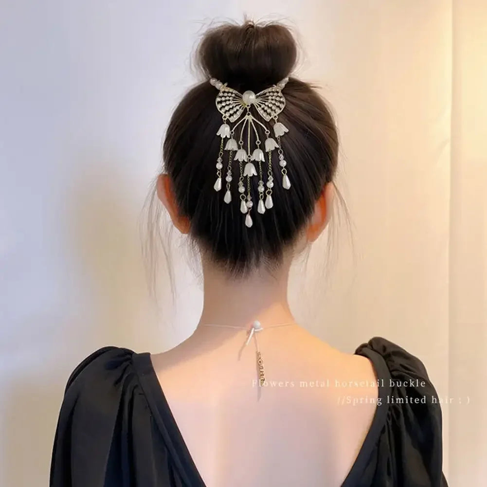 Flower Tassel Hair Clip Women