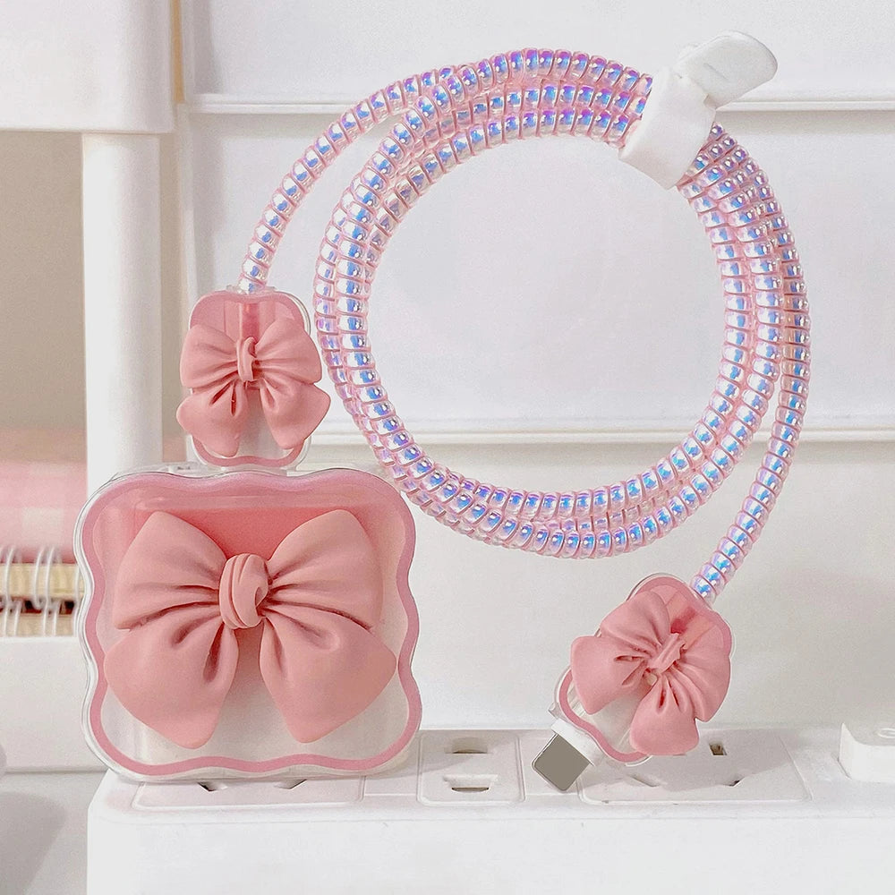Cute Soft Silicone Charger Protector Cable Organiser For iPhone 17 16 15 14 13 18W 20W US Charging Protection Cover Cable Winder