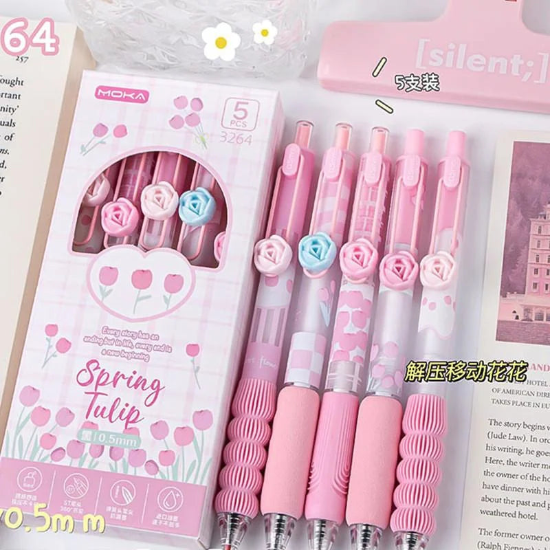 5Pcs Creative Rose Series 0.5mm Gel Pen Set