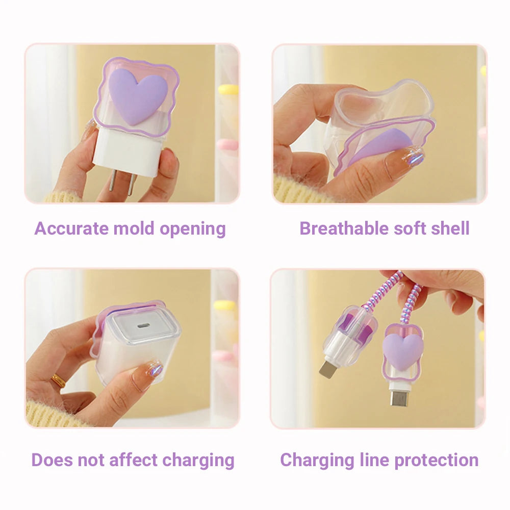 Cute Soft Silicone Charger Protector Cable Organiser For iPhone 17 16 15 14 13 18W 20W US Charging Protection Cover Cable Winder