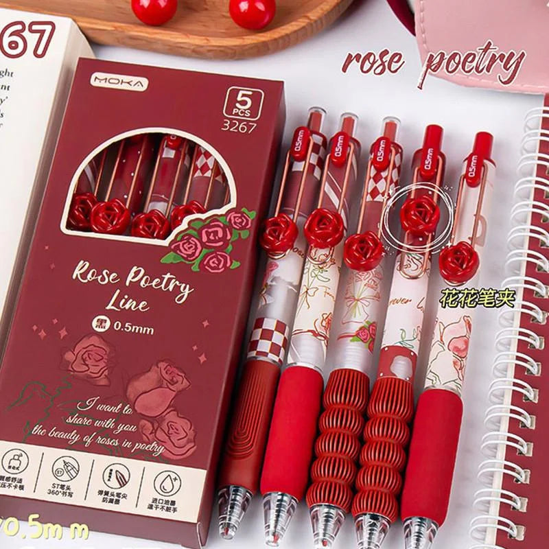 5Pcs Creative Rose Series 0.5mm Gel Pen Set