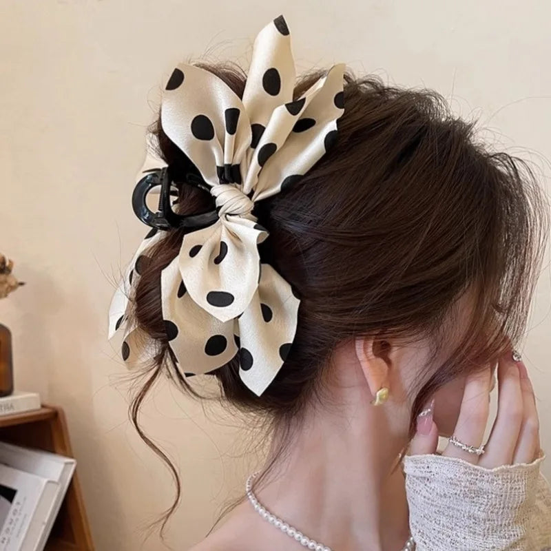 Soft Polka Dot Big Bow Clip for Women