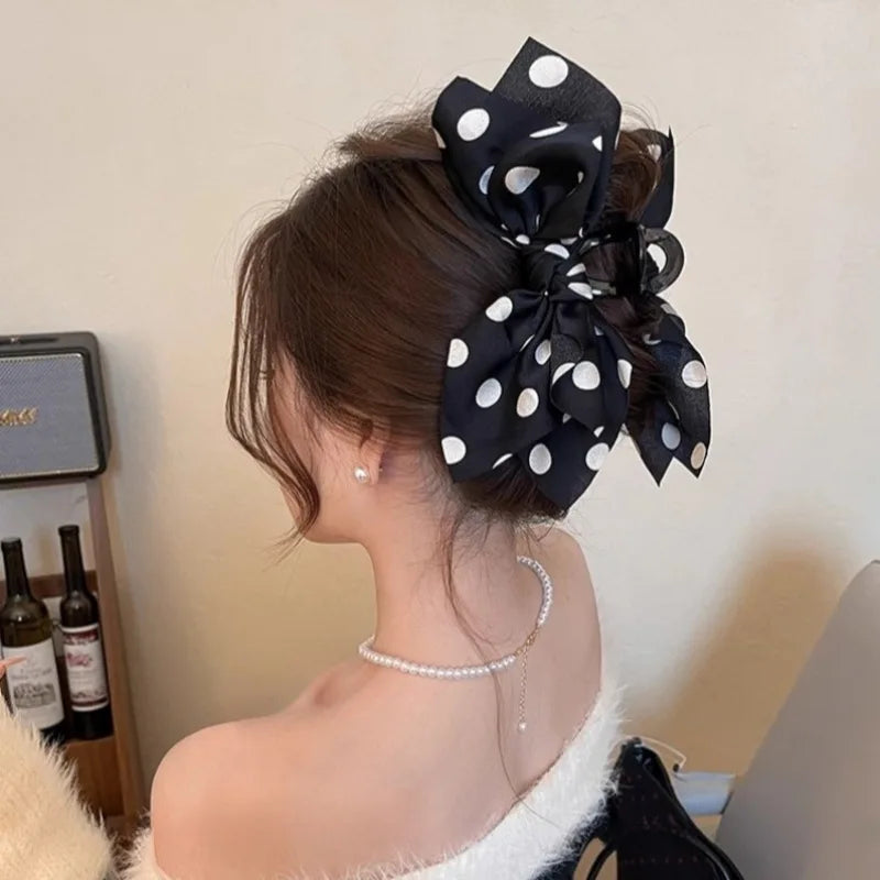Soft Polka Dot Big Bow Clip for Women