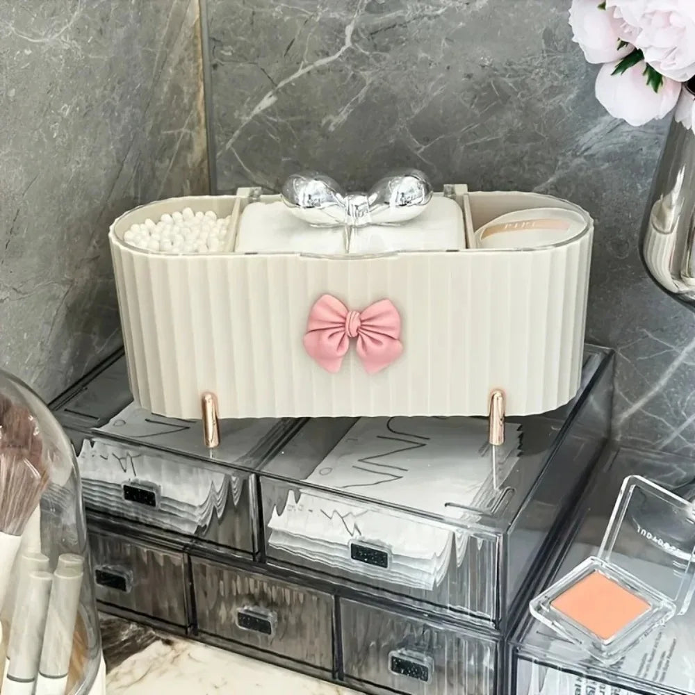 3 Grid Makeup Organizer Large Capacity Clear Lid Storage Box for Swabs Powder Puffs Cosmetics Home Organization Makeup Box