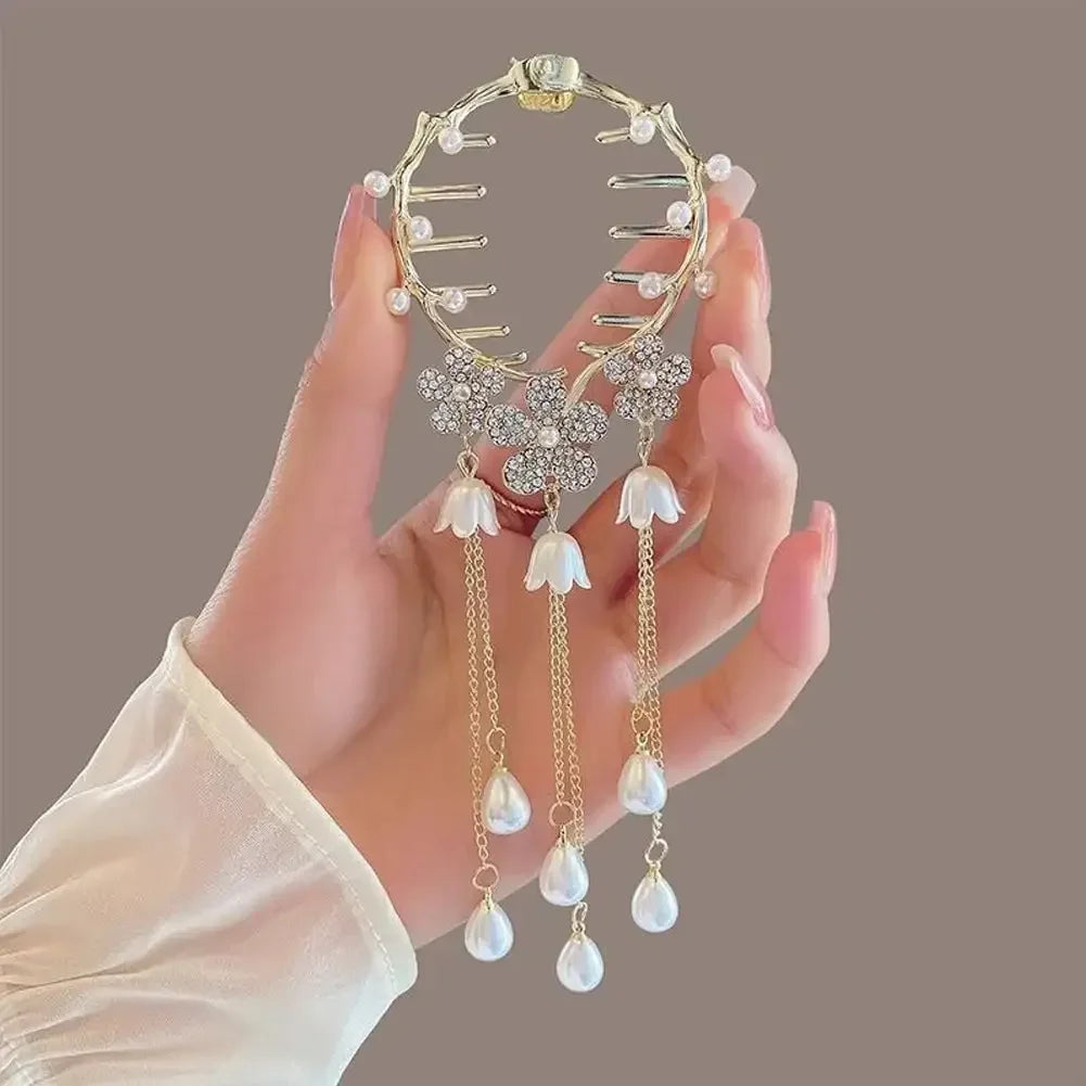 Flower Tassel Hair Clip Women
