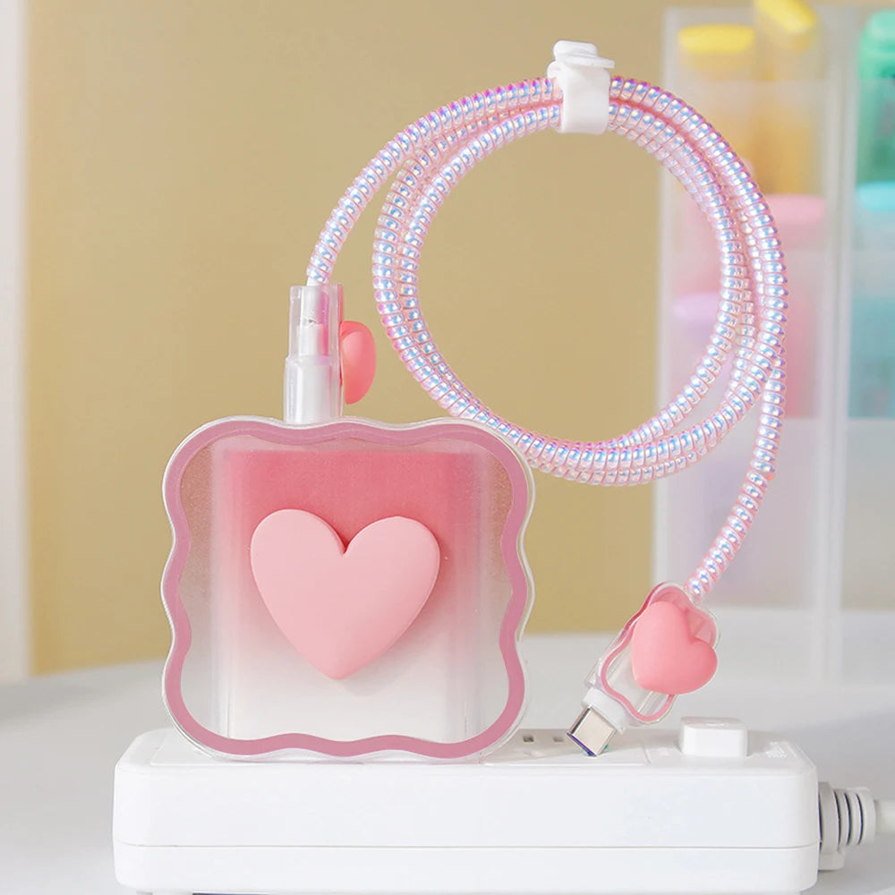 Cute Soft Silicone Charger Protector Cable Organiser For iPhone 17 16 15 14 13 18W 20W US Charging Protection Cover Cable Winder