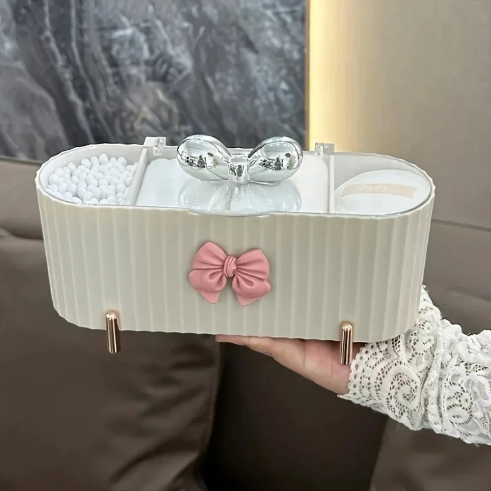 3 Grid Makeup Organizer Large Capacity Clear Lid Storage Box for Swabs Powder Puffs Cosmetics Home Organization Makeup Box