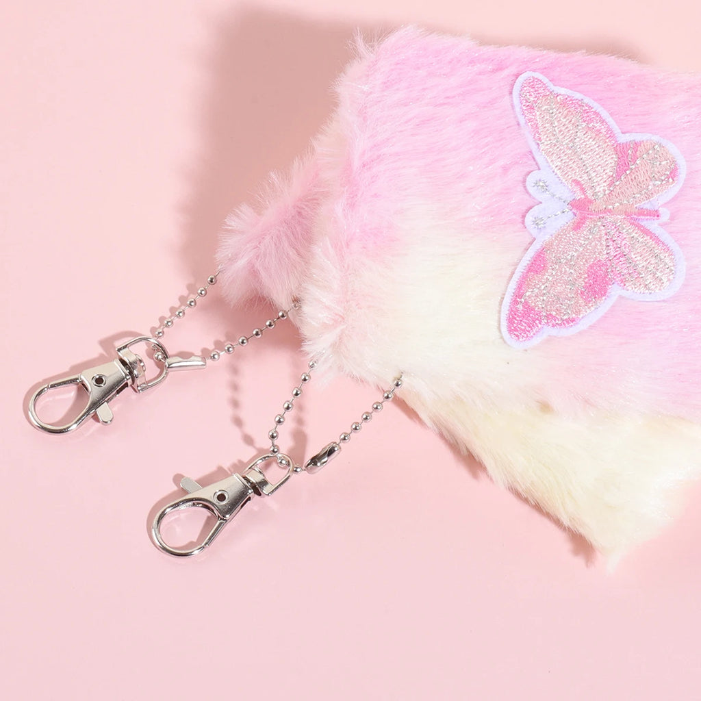 Cute Fluffy Butterfly Heart Embroidery Notebook