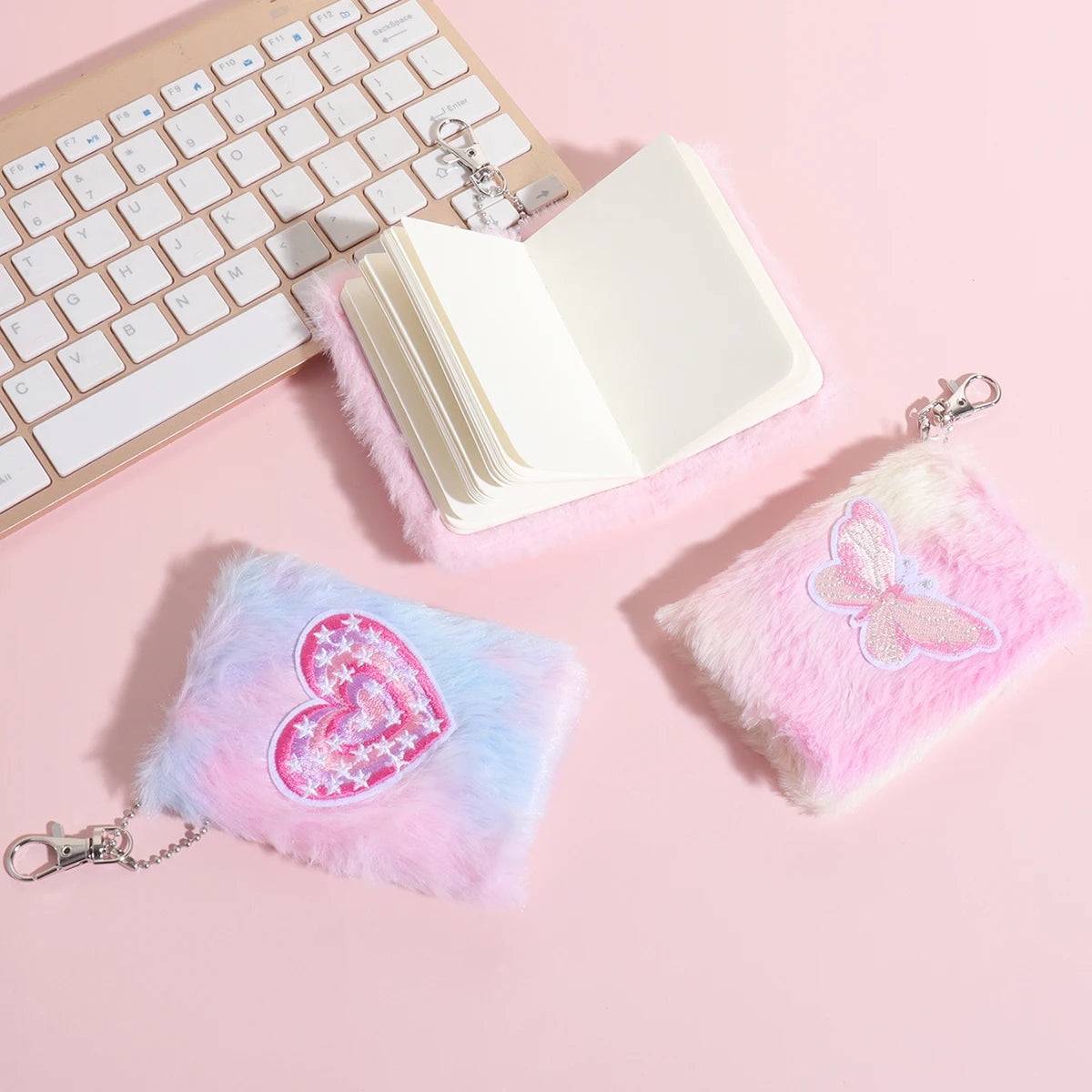 Cute Fluffy Butterfly Heart Embroidery Notebook