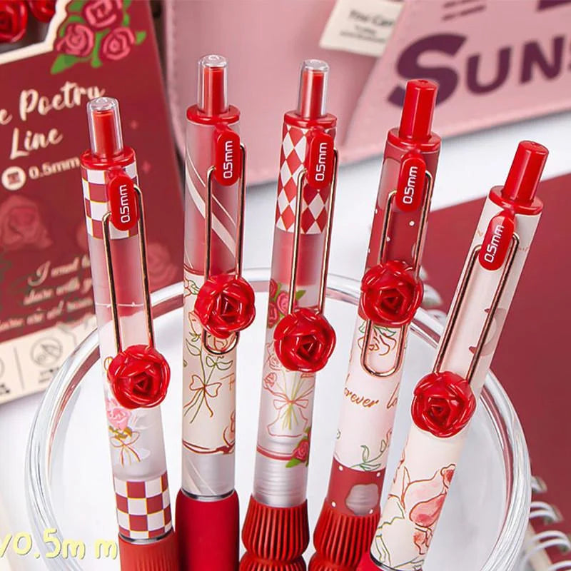 5Pcs Creative Rose Series 0.5mm Gel Pen Set