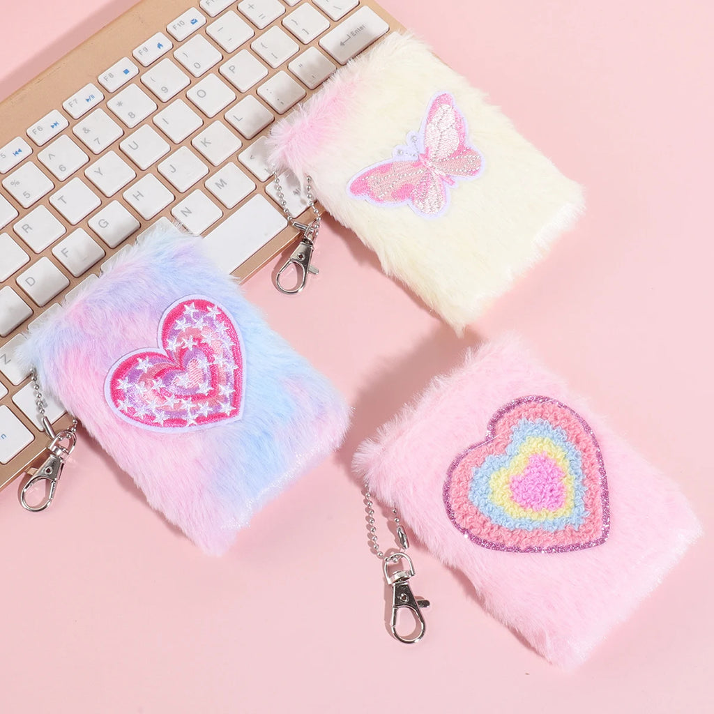 Cute Fluffy Butterfly Heart Embroidery Notebook
