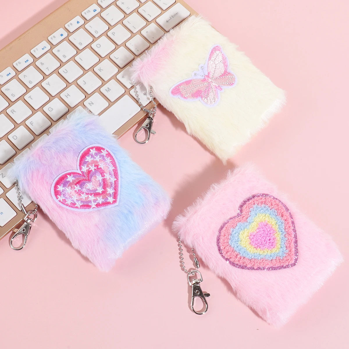Cute Fluffy Butterfly Heart Embroidery Notebook