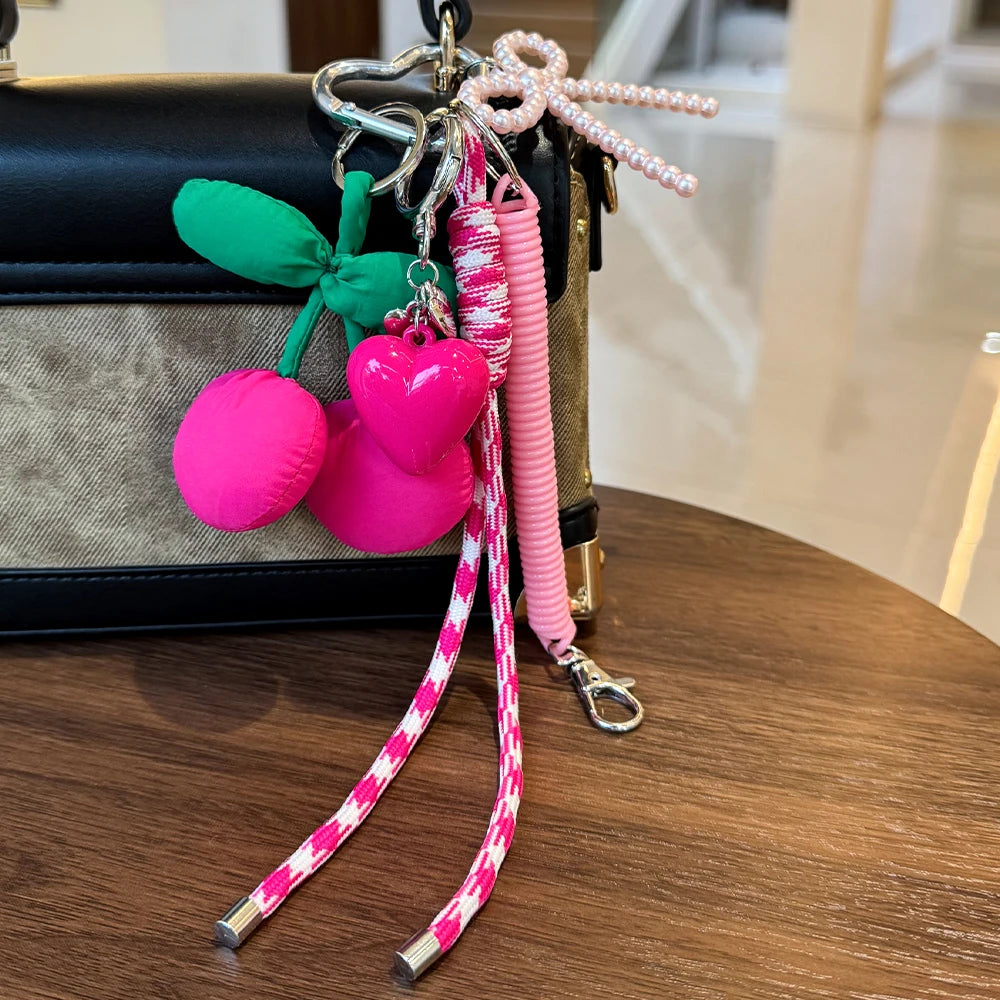 Pink Cherry & Heart Keychain