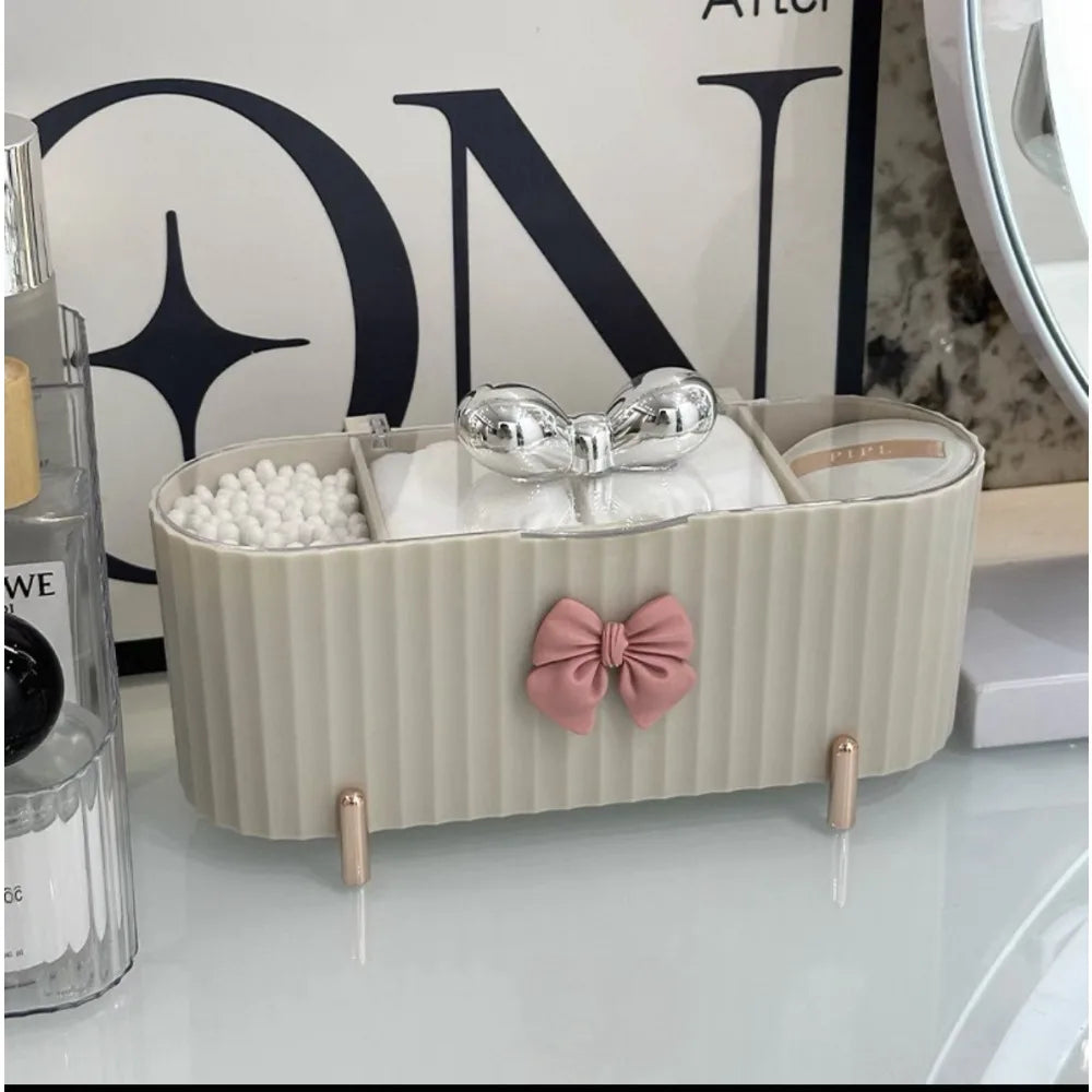 3 Grid Makeup Organizer Large Capacity Clear Lid Storage Box for Swabs Powder Puffs Cosmetics Home Organization Makeup Box