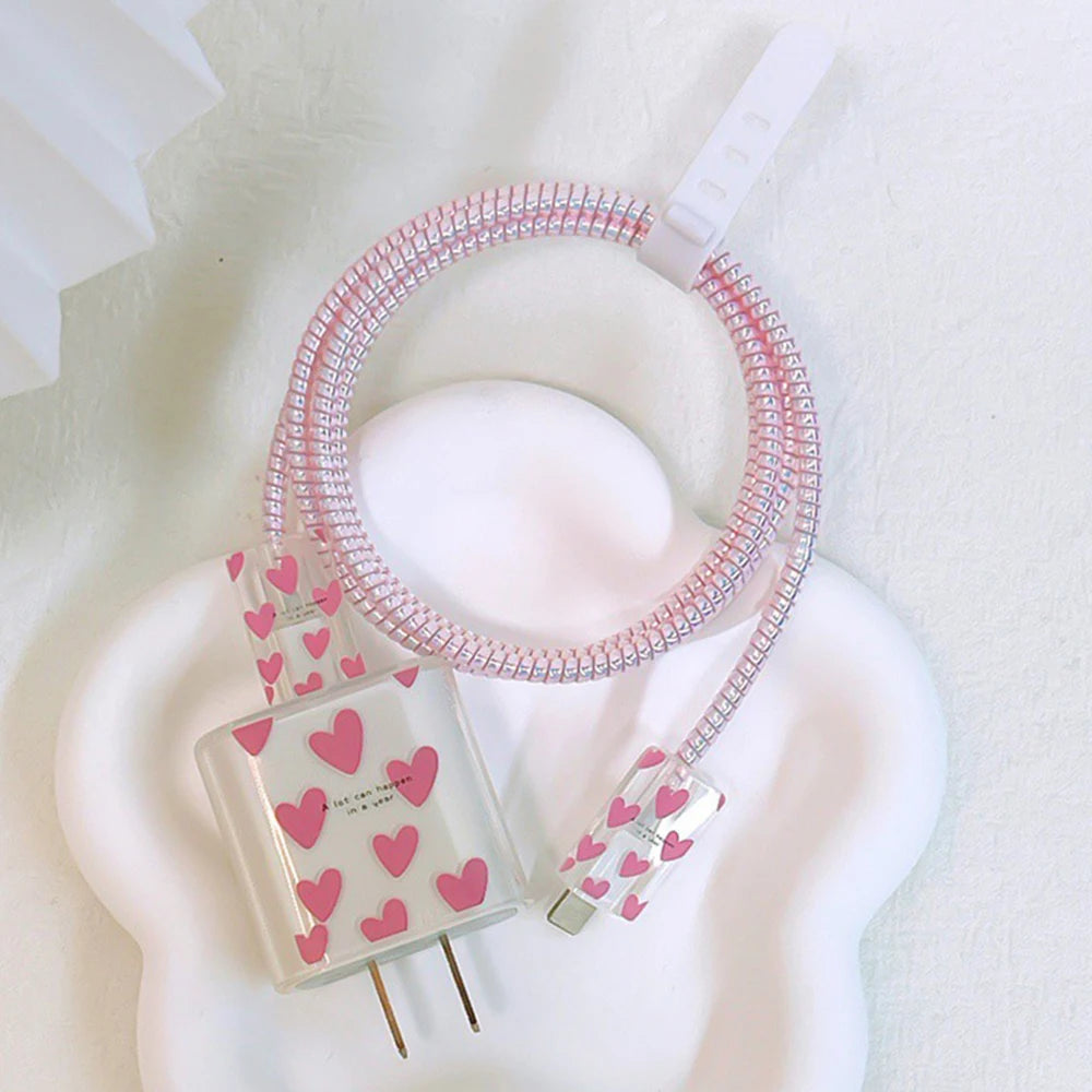 Cute Soft Silicone Charger Protector Cable Organiser For iPhone 17 16 15 14 13 18W 20W US Charging Protection Cover Cable Winder