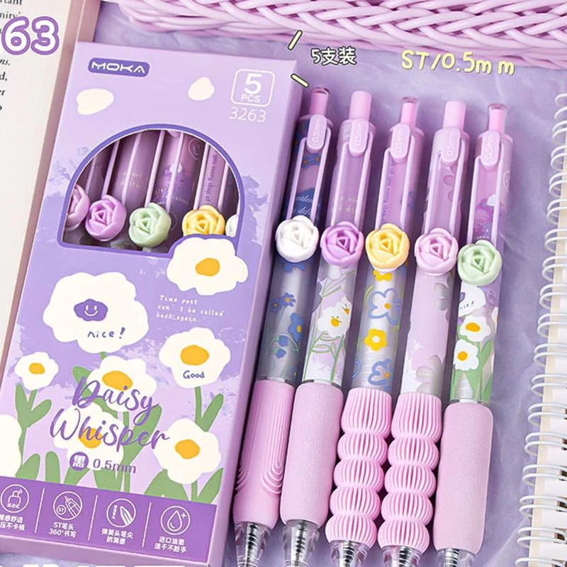 5Pcs Creative Rose Series 0.5mm Gel Pen Set