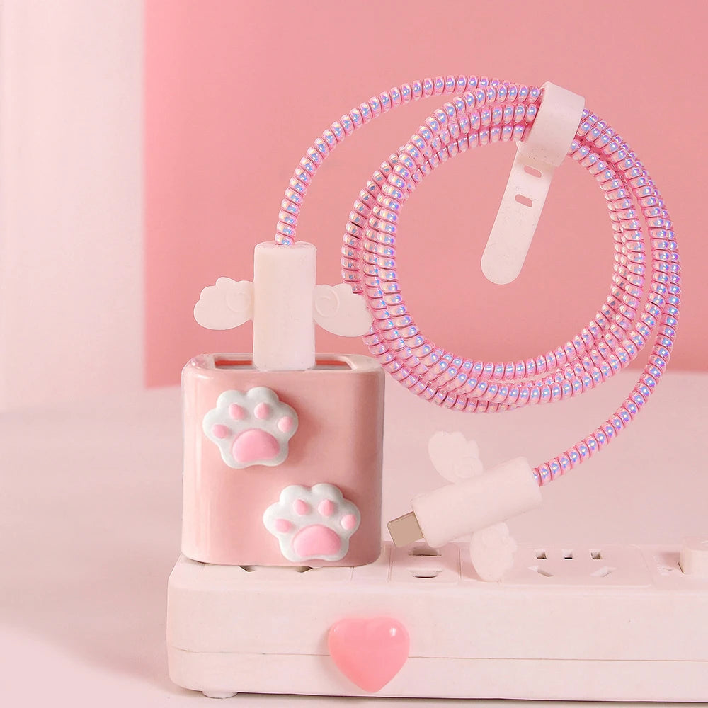 Cute Soft Silicone Charger Protector Cable Organiser For iPhone 17 16 15 14 13 18W 20W US Charging Protection Cover Cable Winder