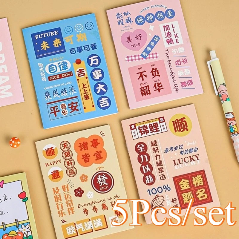 5Pcs Little Notebooks Anime Cartoon Notepad Planner Journal