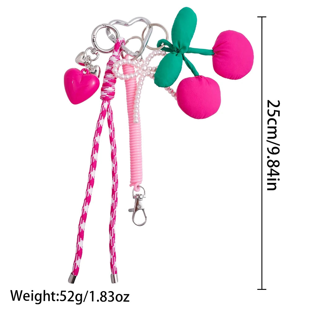 Pink Cherry & Heart Keychain