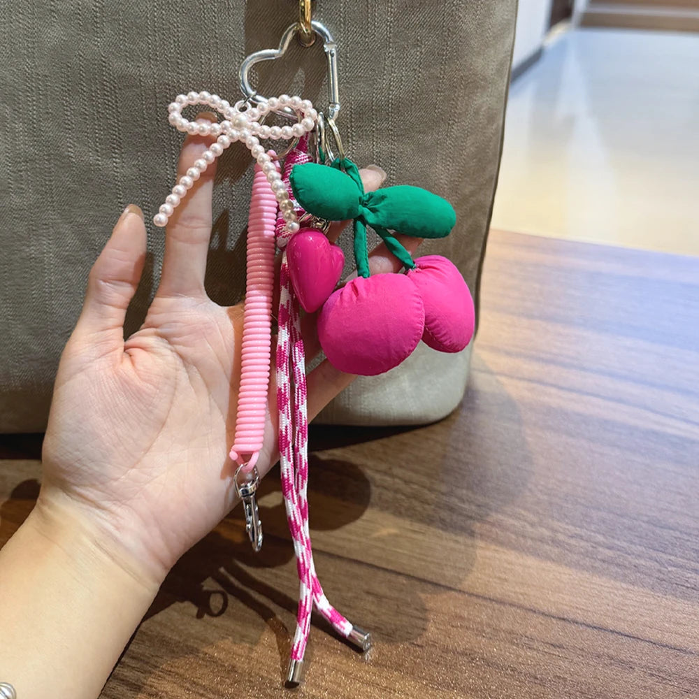 Pink Cherry & Heart Keychain