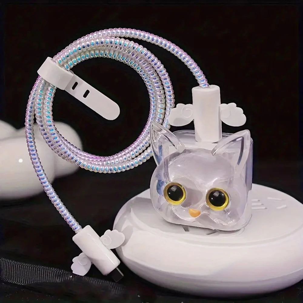 Cute Soft Silicone Charger Protector Cable Organiser For iPhone 17 16 15 14 13 18W 20W US Charging Protection Cover Cable Winder