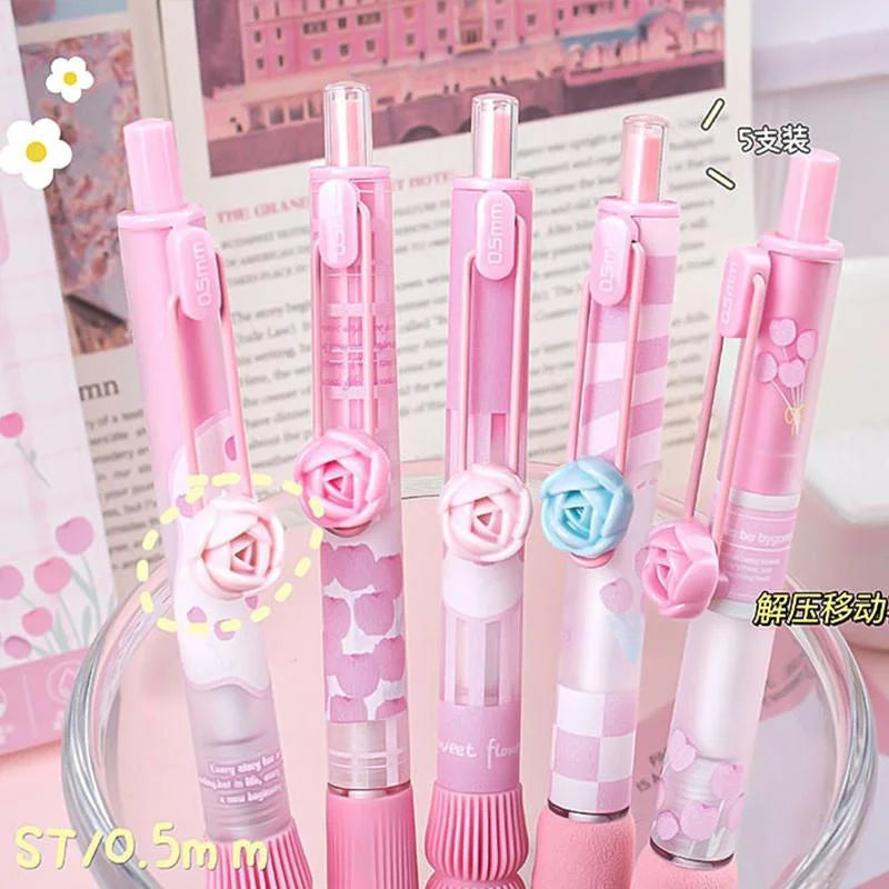 5Pcs Creative Rose Series 0.5mm Gel Pen Set